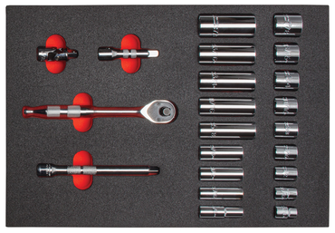 Proto® Foamed 3/8" Drive 22 Piece Socket Set w/ Precision 90 Pear Head Ratchet - Full Polish -6 Point - Exact Tool & Supply