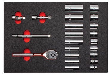 Proto® Foamed 3/8" Drive 22 Piece Socket Set w/ Classic Pear Head Ratchet - Full Polish - 6 Point - Exact Tool & Supply