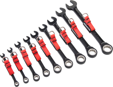 Proto® Tether-Ready 9 Piece Black Chrome Non-Reversible Combination Ratcheting Wrench Set - Spline - Exact Tool & Supply