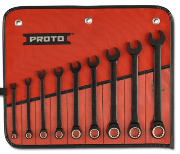 Proto® 9 Piece Black Chrome Non-Reversible Combination Ratcheting Wrench Set - Spline - Exact Tool & Supply