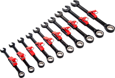 Proto® Tether-Ready 10 Piece Black Chrome Metric Non-Reversible Combination Ratcheting Wrench Set - Spline - Exact Tool & Supply