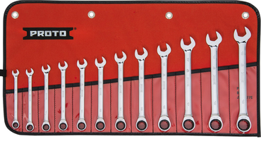 Proto® 12 Piece Full Polish Metric Combination Non-Reversible Ratcheting Wrench Set - 12 Point - Exact Tool & Supply