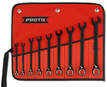 Proto® 9 Piece Black Chrome Reversible Combination Ratcheting Wrench Set - Spline - Exact Tool & Supply