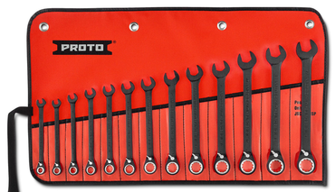 Proto® 13 Piece Black Chrome Reversible Combination Ratcheting Wrench Set - Spline - Exact Tool & Supply