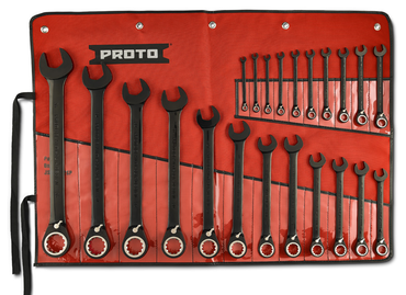 Proto® 22 Piece Black Chrome Reversible Combination Ratcheting Wrench Set - Spline - Exact Tool & Supply