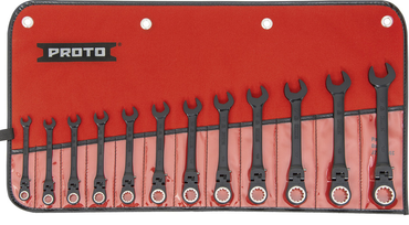 Proto® 12 Piece Black Chrome Metric Combination Locking Flex-Head Ratcheting Wrench Set - Spline - Exact Tool & Supply