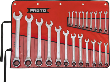 Proto® 22 Piece Full Polish Metric Combination Reversible Ratcheting Wrench Set - 12 Point - Exact Tool & Supply