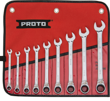 Proto® 9 Piece Full Polish Combination Reversible Ratcheting Wrench Set - 12 Point - Exact Tool & Supply
