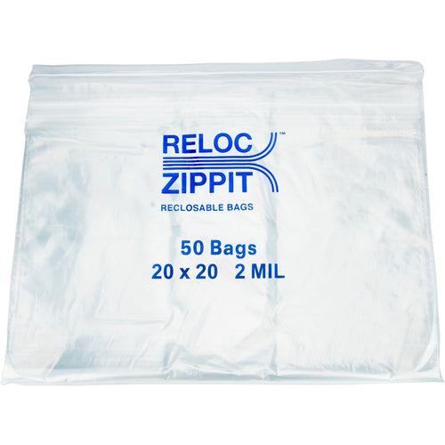 20″ × 20″ 2-MIL Clear Reloc Zippit Zipper Bags, Sold per Case of 500 (10 boxes of 50 per case)