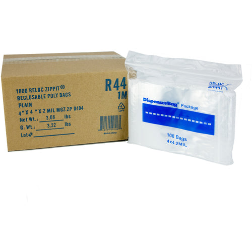 4″ × 4″ 2-MIL Clear Reloc Zippit Zipper Bags, Sold per Case of 1000 (10 boxes of 100 per case)