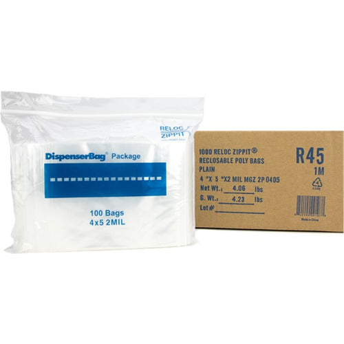 4″ × 5″ 2-MIL Clear Reloc Zippit Zipper Bags, Sold per Case of 1000 (10 boxes of 100 per case)