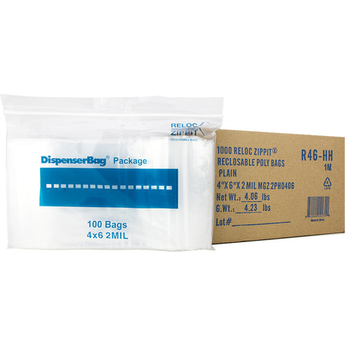 4″ × 6″ 2-MIL Clear Reloc Zippit Zipper Bags With Hang Hole, Sold per Case of 1000 (10 boxes of 100 per case)