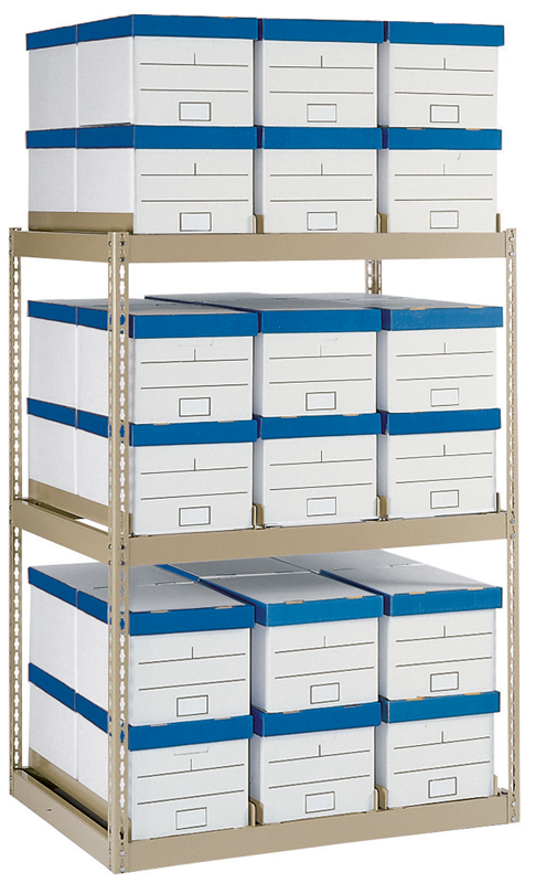 42 x 32.88 x 60" - 3 Level Records Storage Rack (Tan) - Exact Tool & Supply