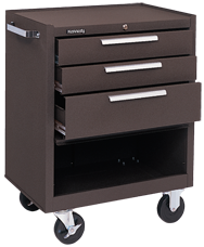 3-Drawer Roller Cabinet w/ball bearing Dwr slides - 35'' x 18'' x 27'' Brown - Exact Tool & Supply