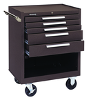 5-Drawer Roller Cabinet w/ball bearing Dwr slides - 35'' x 18'' x 27'' Brown - Exact Tool & Supply