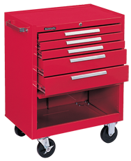 5-Drawer Roller Cabinet w/ball bearing Dwr slides - 35'' x 20'' x 29'' Red - Exact Tool & Supply