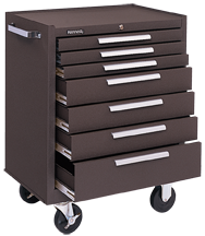 7-Drawer Roller Cabinet w/ball bearing Dwr slides - 35'' x 18'' x 27'' Brown - Exact Tool & Supply