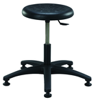 Round Polyurethane Stool - Standard Glides, 14" Soft Black Poly Seat, Pneumatic Hgt Adj, Black ABS Five Star Base, Desk Hgt 16.5"-21.5" - Exact Tool & Supply