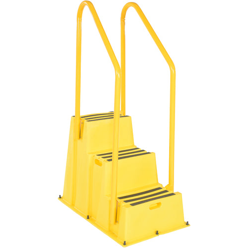 Step Poly Nestable 3 Step Yl W/Handrails Port - Exact Tool & Supply