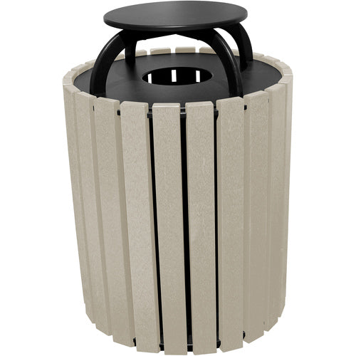 Trash Receptical Poly Rain Cap Round 49 Gal-Sand - Exact Tool & Supply