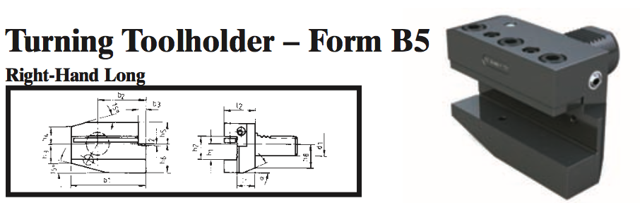 VDI Turning Toolholder - Form B5 (Right-Hand Long) - Part #: CNC86 25.5025 - Exact Tool & Supply