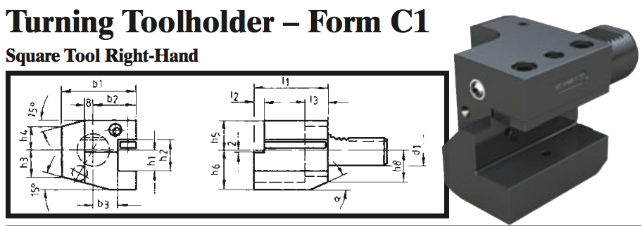 VDI Turning Toolholder - Form C1 (Square Tool Right-Hand) - Part #: CNC86 31.1612 - Exact Tool & Supply