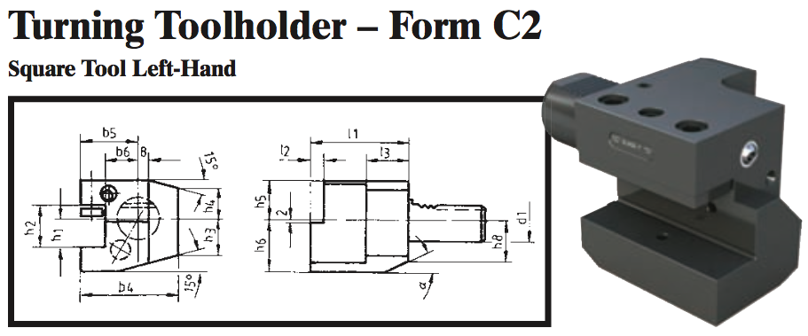 VDI Turning Toolholder - Form C2 (Square Tool Left-Hand) - Part #: CNC86 32.2016 - Exact Tool & Supply