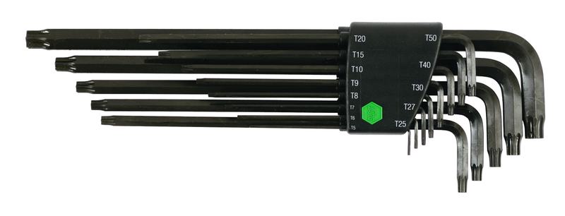 13 Piece - T5; T6; T7; T8; T9; T10; T15; T20; T25; T27; T30; T40; T50 - Torx Long Arm L-Key Set - Exact Tool & Supply