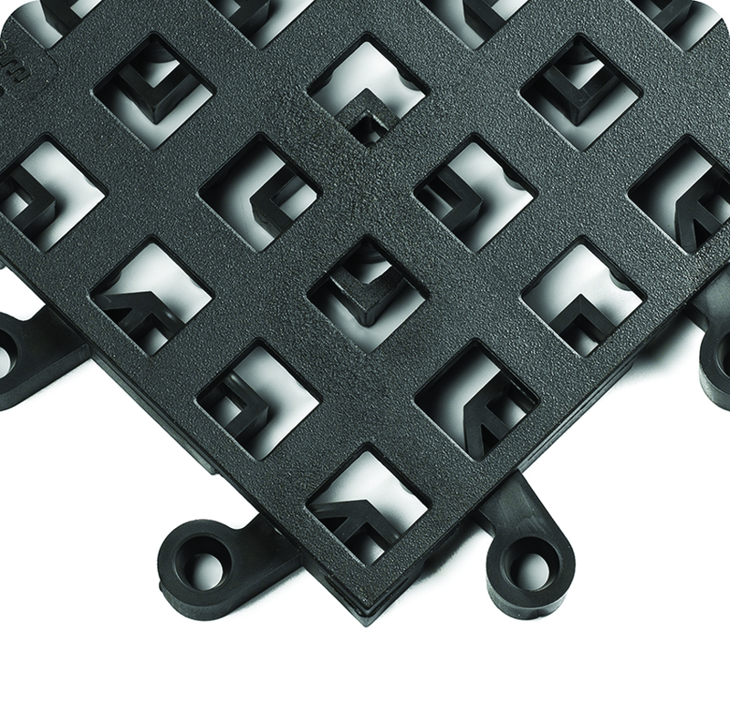 ErgoDeck Heavy Duty Open Egronomic Tiles 18" x 18" x 7/8" Thick (Black) - Exact Tool & Supply
