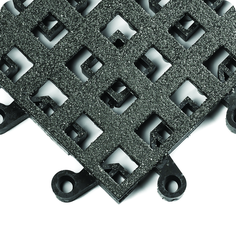 ErgoDeck General Puppose Open w/ GritShield Egronomic Tiles 18" x 18" x 7/8" Thick (Charcoal) - Exact Tool & Supply