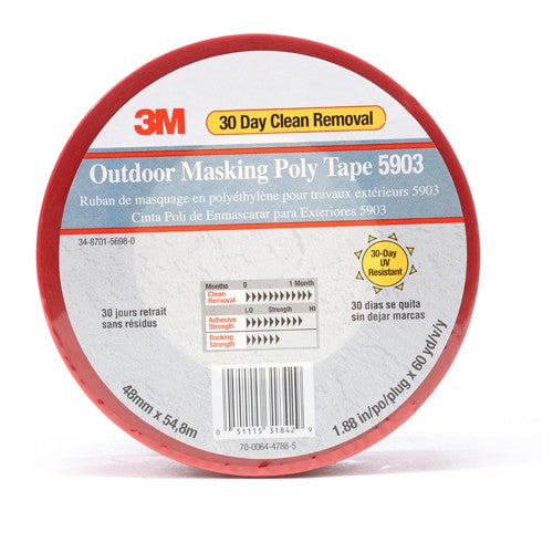 3M Outdoor Masking Poly Tape 5903 Red 48 mm × 54.8 m 7.5 mil Individually Wrapped Conveniently Packaged - Exact Tool & Supply