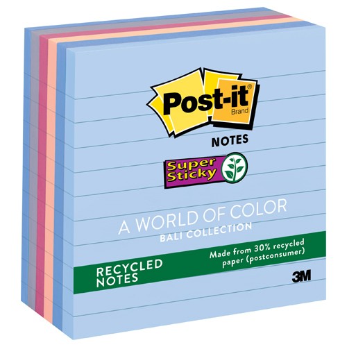 Post-it Super Sticky Recycled Notes 675-6SSNRP 4″ × 4″ (101 mm × 101 mm) Bali Collection Lined - Exact Tool & Supply