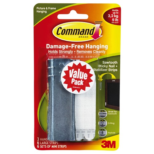 Command Universal Picture Hangers 3 hangers 6 strips 6 stabilizer pairs 17047-3ES - Exact Tool & Supply