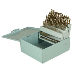 #1-#60 RHS / RHC HSS-CO 8% (M42) 135 Degree Split Point Heavy Duty Cobalt Jobber Length Drill Set - Straw / Gold Oxide - Exact Tool & Supply