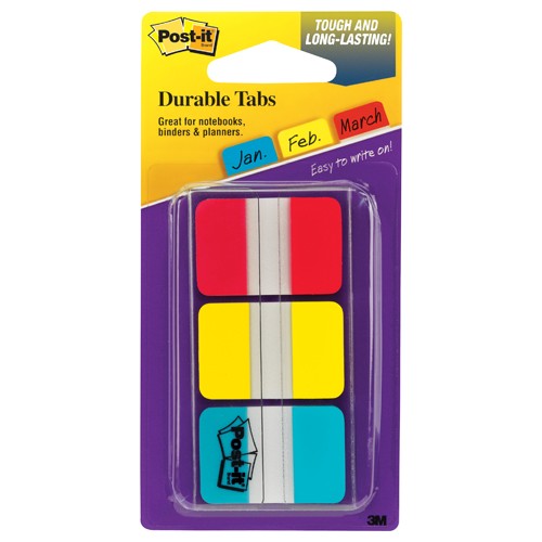 Post-it Durable Tabs 686-RYB 1″ × 1.5″ Red Canary Yellow Blue - Exact Tool & Supply