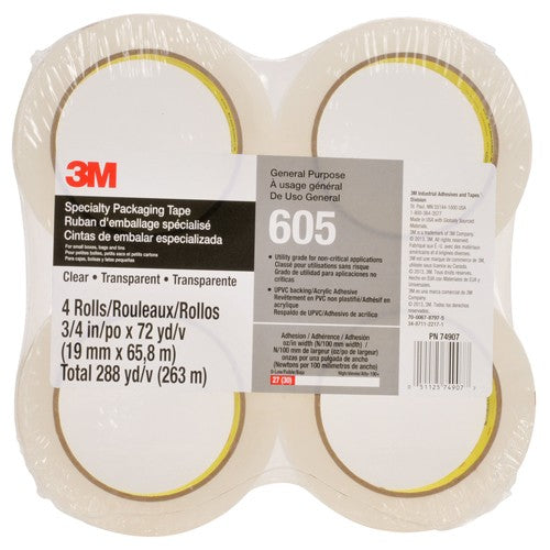 Scotch Light Duty Packaging Tape 605 Clear Cold Temperature 3/4″ × 72 yd - Exact Tool & Supply