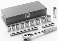 13 Piece - #A31 - 3/8 to 7/8" - 3/8'' Drive - 12 Point - Socket Set - Exact Tool & Supply