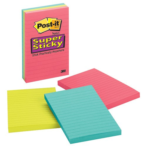 Post-it Super Sticky Notes 660-3SSUC 4″ × 6″ (101 mm × 152 mm) Rio de Janeiro Collection Lined
