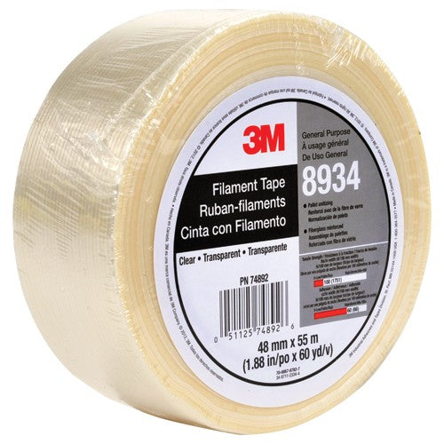 Tartan Filament Tape 8934 Clear 48 mm × 55 m 4 mil Individually Wrapped Conveniently Packaged - Exact Tool & Supply