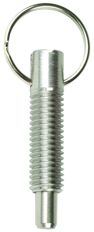 Hand Retractable Spring Plunger with Pull Ring - 1.25 lbs Initial End Force, 5 lbs Final End Force (5/8-11 Thread) - Exact Tool & Supply