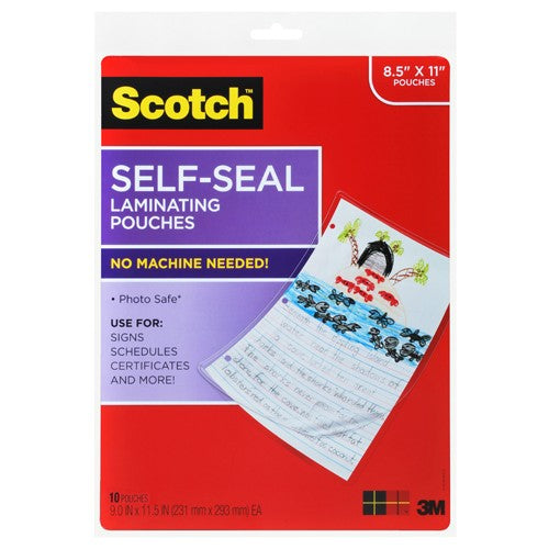 Scotch Self-Sealing Laminating Pouches LS854-10G 9.0″ × 11.5″ × 0″ (231 mm × 293 mm) - Exact Tool & Supply