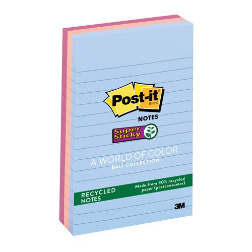 Post-it Super Sticky Recycled Notes 660-3SSNRP 4″ × 6″ (101 mm × 152 mm) Bali Collection Lined