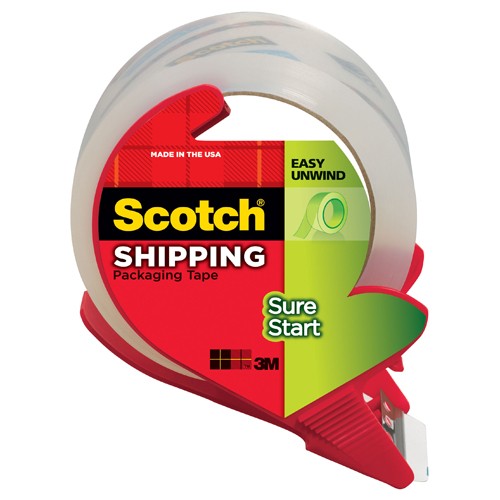 Scotch Sure Start Shipping Packaging Tape with dispenser 3450S-RD 1.88″ × 38.2 yd (48 mm × 35 m) - Exact Tool & Supply