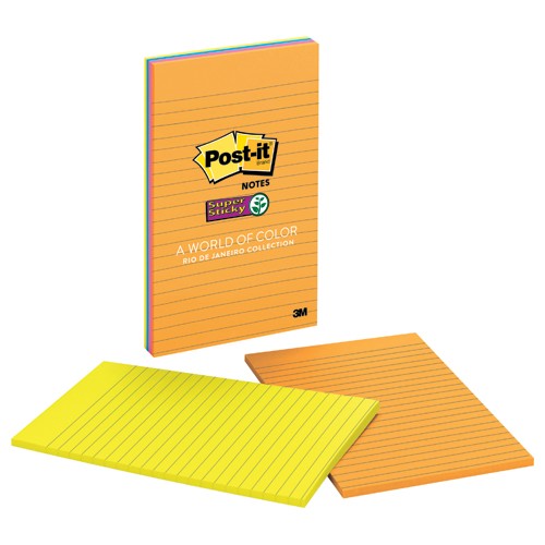 Post-it Super Sticky Notes 5845-SS 5″ × 8″ (127 mm × 203 mm) Rio de Janeiro Collection Lined - Exact Tool & Supply