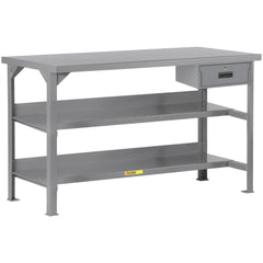 Heavy-Duty Use Workbench: 60" Wide, 30" Deep, 36" High, Powder Coated, Steel Top, Gray