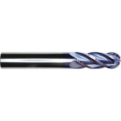 Ball End Mill: 1/2" Dia, 1" LOC, 4 Flute, Solid Carbide