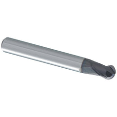 Ball End Mill: 1.00 mm Dia, 1.00 mm LOC, 2 Flute, Solid Carbide