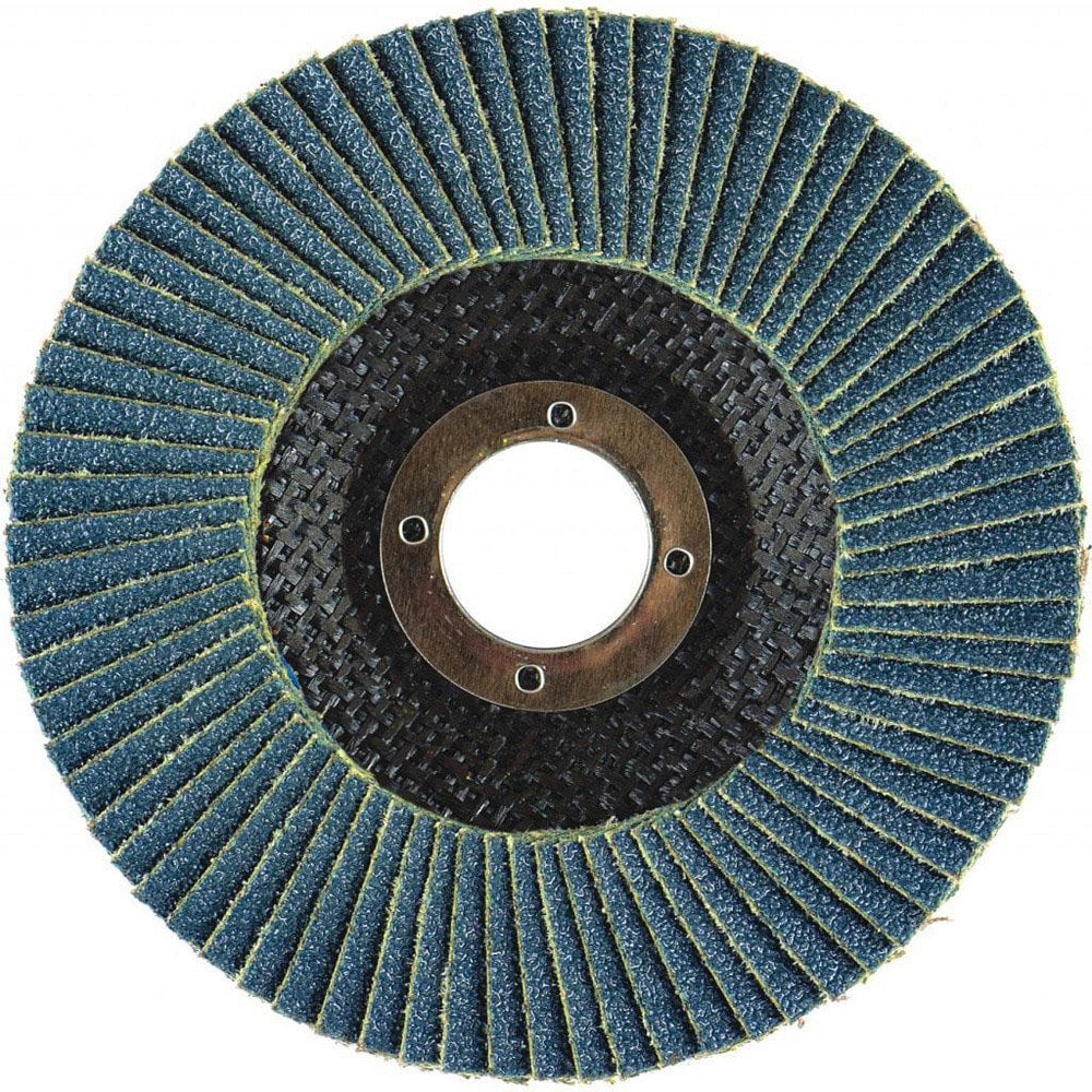 Flap Disc:  4-1/2" Dia, 5/8-11" Hole, 24 Grit, Zirconia Alumina, Type 29