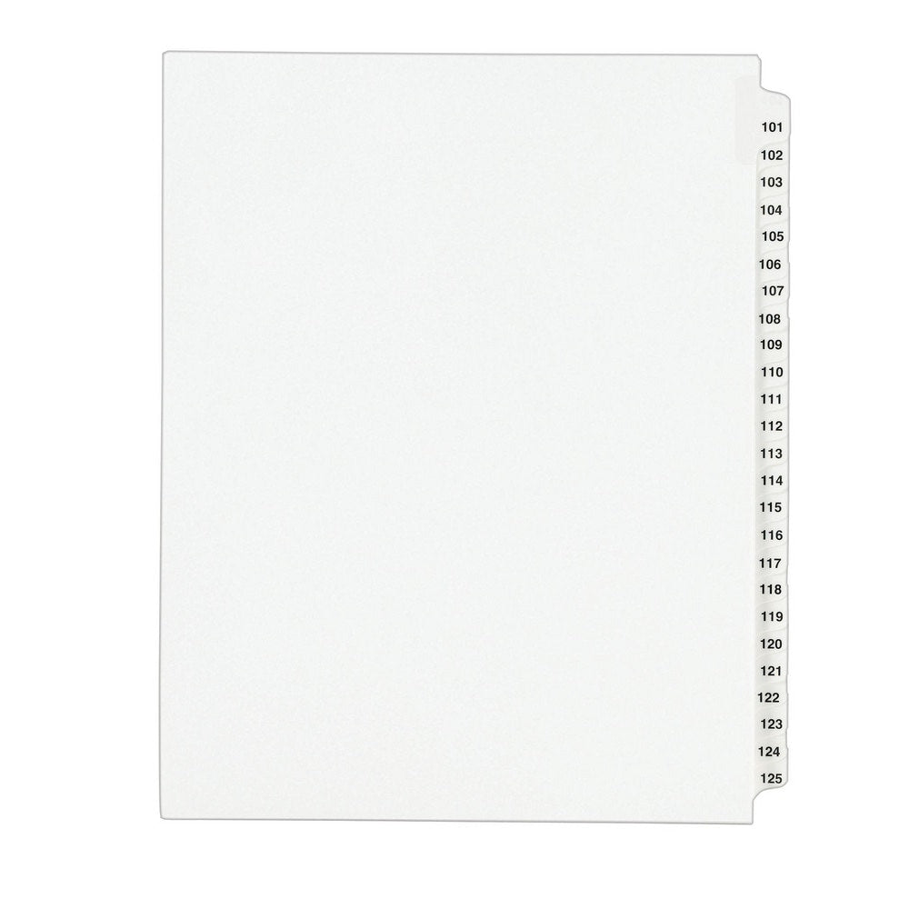 11 x 8 1/2" 101 to 125" Label, 25 Tabs, Unpunched, Preprinted Divider
