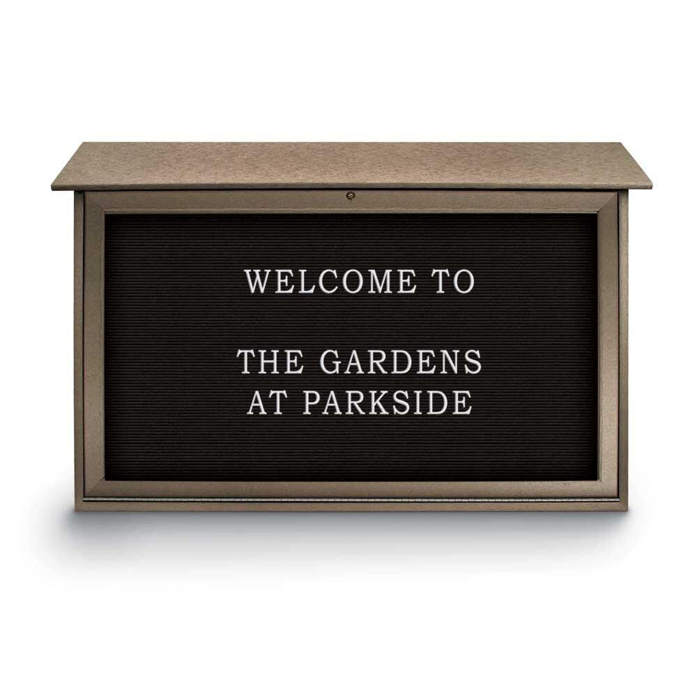 Enclosed Letter Board: 45" Wide, 30" High, Recycled Plastics, Weathered Wood